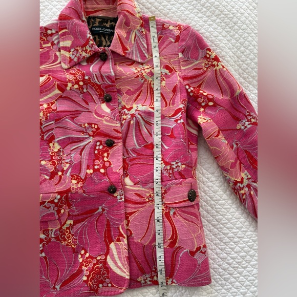 Vintage Dolce & Gabbana Pink Hibiscus Floral Blazer Cotton Linen IT 40 US 4 - Picture 9 of 15
